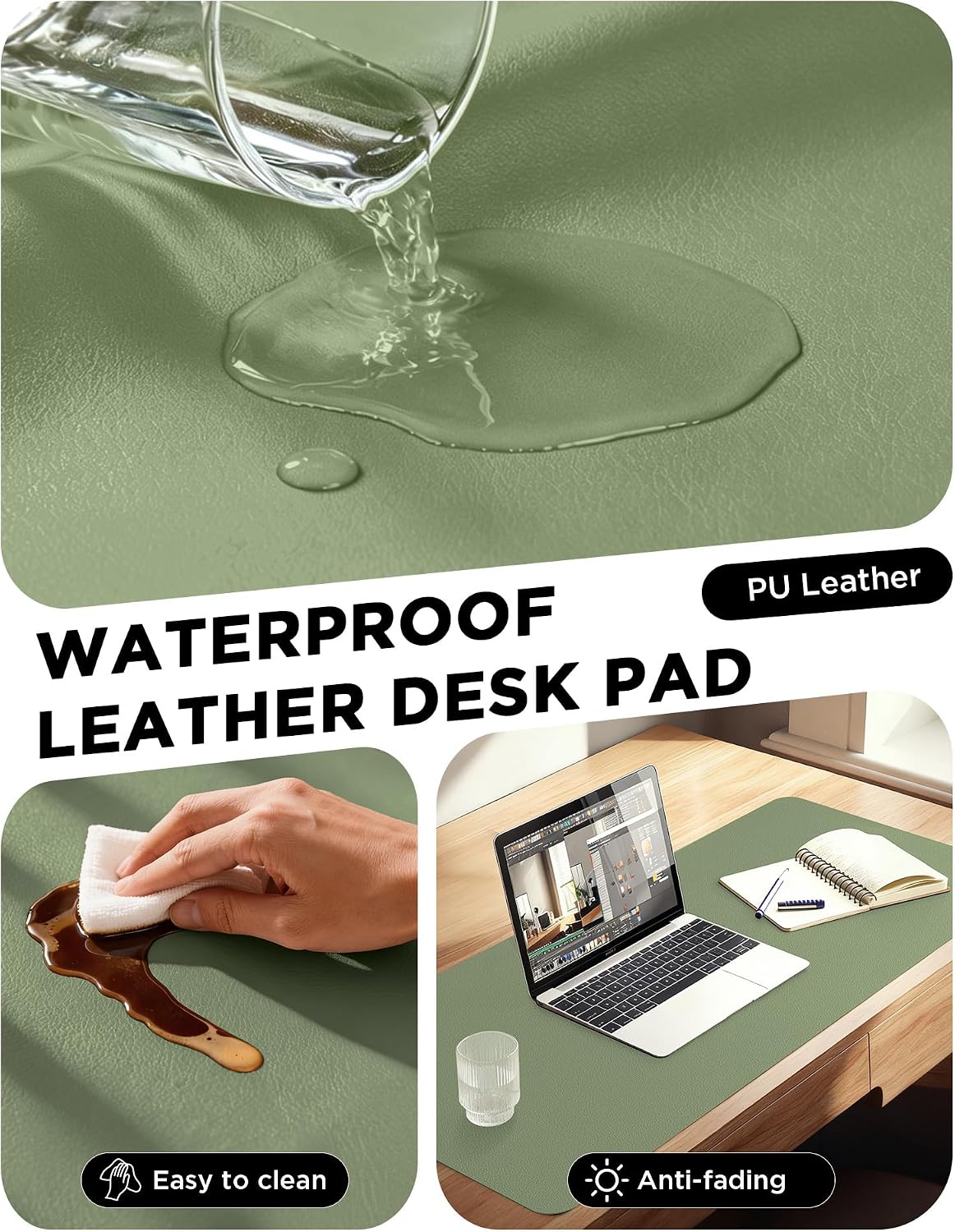 35.4" x 17" Large PU Leather Desk Mat for Keyboard and Mouse - Waterproof Non-Slip Desk Pad Protector for Office, Home, Writing Desk, Black