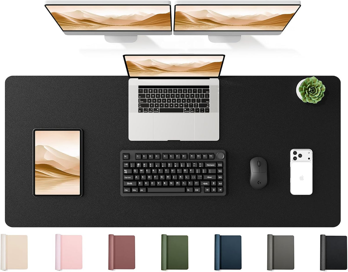 35.4" x 17" Large PU Leather Desk Mat for Keyboard and Mouse - Waterproof Non-Slip Desk Pad Protector for Office, Home, Writing Desk, Black