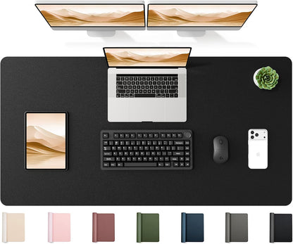 35.4" x 17" Large PU Leather Desk Mat for Keyboard and Mouse - Waterproof Non-Slip Desk Pad Protector for Office, Home, Writing Desk, Black