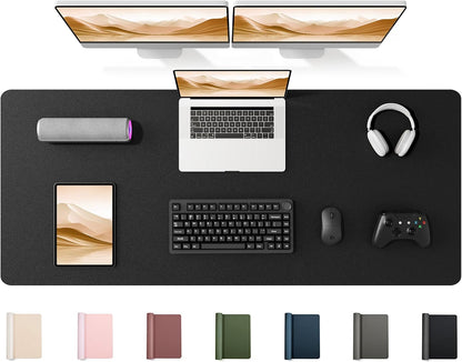 35.4" x 17" Large PU Leather Desk Mat for Keyboard and Mouse - Waterproof Non-Slip Desk Pad Protector for Office, Home, Writing Desk, Black