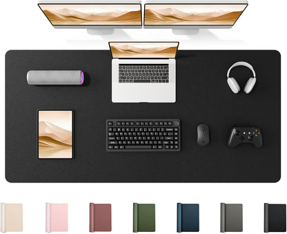 35.4" x 17" Large PU Leather Desk Mat for Keyboard and Mouse - Waterproof Non-Slip Desk Pad Protector for Office, Home, Writing Desk, Black