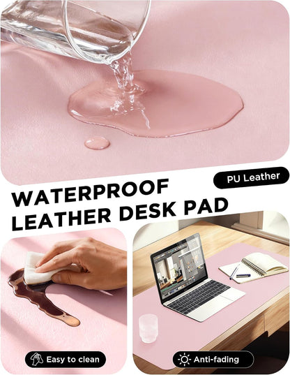 35.4" x 17" Large PU Leather Desk Mat for Keyboard and Mouse - Waterproof Non-Slip Desk Pad Protector for Office, Home, Writing Desk, Black
