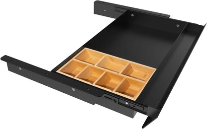 Large Under Desk Mounted Sliding Drawer with Pencil Tray and 60 Degree Tilt Panel to Pull Out, 22'' Long & 13'' deep Large Storage Organizer for Sit Stand Workstation