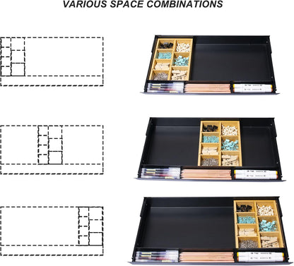 Large Under Desk Mounted Sliding Drawer with Pencil Tray and 60 Degree Tilt Panel to Pull Out, 22'' Long & 13'' deep Large Storage Organizer for Sit Stand Workstation
