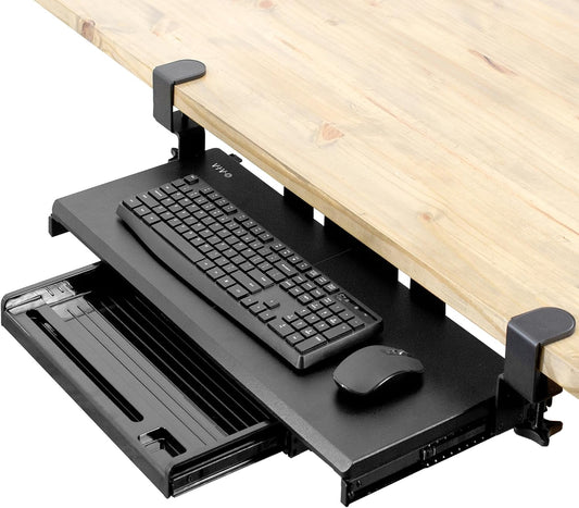 Black Clamp-on 27 x 11 in Keyboard Tray & Pencil Drawer, MOUNT-KB05-4D