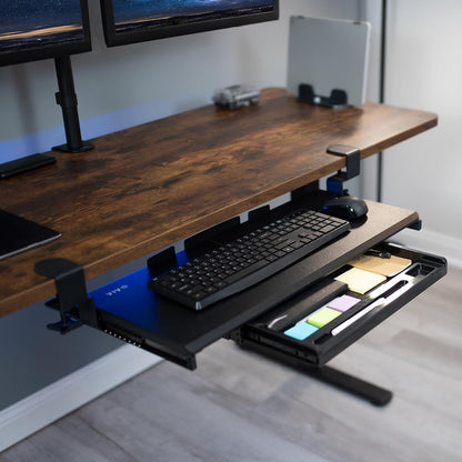 Black Clamp-on 27 x 11 in Keyboard Tray & Pencil Drawer, MOUNT-KB05-4D