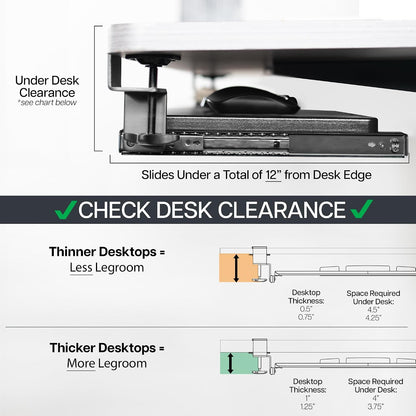 Black Clamp-on 27 x 11 in Keyboard Tray & Pencil Drawer, MOUNT-KB05-4D