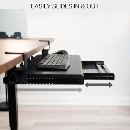 Black Clamp-on 27 x 11 in Keyboard Tray & Pencil Drawer, MOUNT-KB05-4D