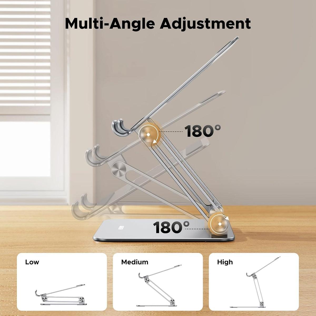 Tablet Stand Holder for Desk Dual Rod Support Aluminum Tablet Holder Adjustable Multi-Angle Home Office Accessories Compatible with iPad Pro 13 12 11 10.5 Air Mini 5 4 3 2 Phone E-Reader Silver