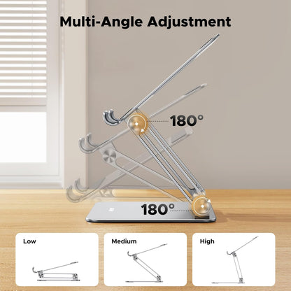 Tablet Stand Holder for Desk Dual Rod Support Aluminum Tablet Holder Adjustable Multi-Angle Home Office Accessories Compatible with iPad Pro 13 12 11 10.5 Air Mini 5 4 3 2 Phone E-Reader Silver