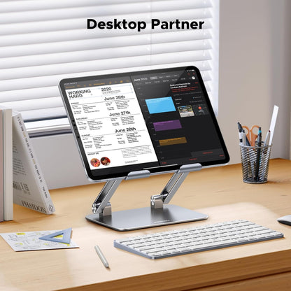 Tablet Stand Holder for Desk Dual Rod Support Aluminum Tablet Holder Adjustable Multi-Angle Home Office Accessories Compatible with iPad Pro 13 12 11 10.5 Air Mini 5 4 3 2 Phone E-Reader Silver