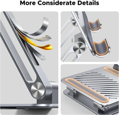 Tablet Stand Holder for Desk Dual Rod Support Aluminum Tablet Holder Adjustable Multi-Angle Home Office Accessories Compatible with iPad Pro 13 12 11 10.5 Air Mini 5 4 3 2 Phone E-Reader Silver