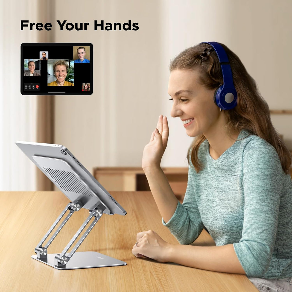 Tablet Stand Holder for Desk Dual Rod Support Aluminum Tablet Holder Adjustable Multi-Angle Home Office Accessories Compatible with iPad Pro 13 12 11 10.5 Air Mini 5 4 3 2 Phone E-Reader Silver