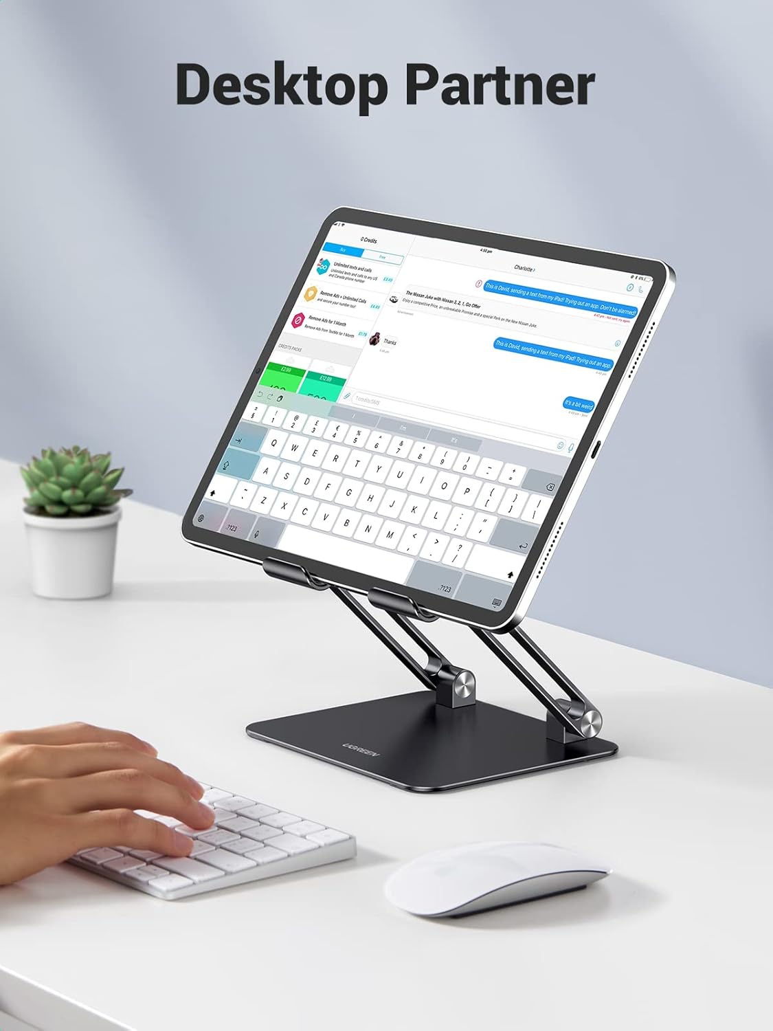 Tablet Stand Holder for Desk Dual Rod Support Aluminum Tablet Holder Adjustable Multi-Angle Home Office Accessories Compatible with iPad Pro 13 12 11 10.5 Air Mini 5 4 3 2 Phone E-Reader Silver