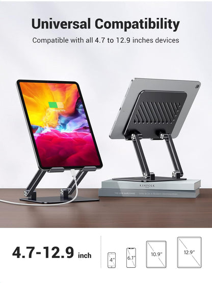 Tablet Stand Holder for Desk Dual Rod Support Aluminum Tablet Holder Adjustable Multi-Angle Home Office Accessories Compatible with iPad Pro 13 12 11 10.5 Air Mini 5 4 3 2 Phone E-Reader Silver