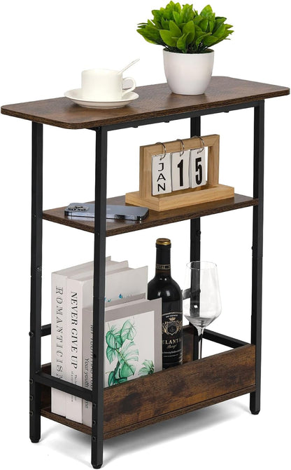 Narrow End Table with USB-C Charging Station, 3-Tier Slim Side Table