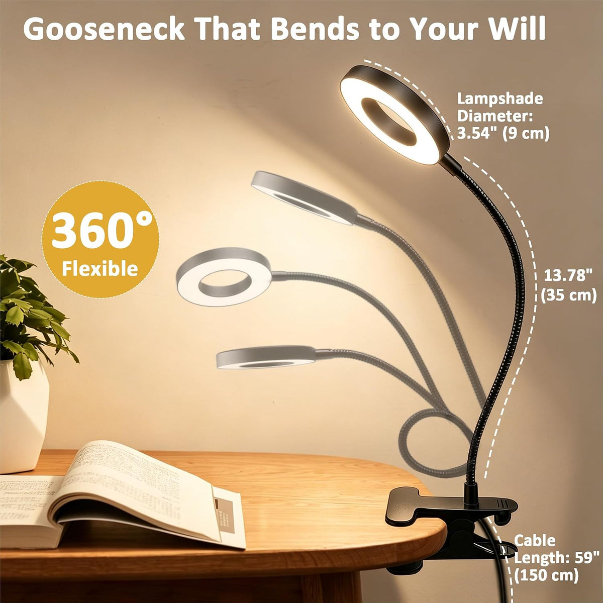 Akynite Desk Lamp Clip on Light, 48 LED Clamp Lamp, 5 Color 10 Brightness
