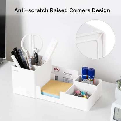 deli Desk Organizer, Plastic Desktop Organizer with Pencil Holder and Sticky Note Tray, Office Stationery Supplies Organizers Accessories Caddy, 6 Compartments, Black