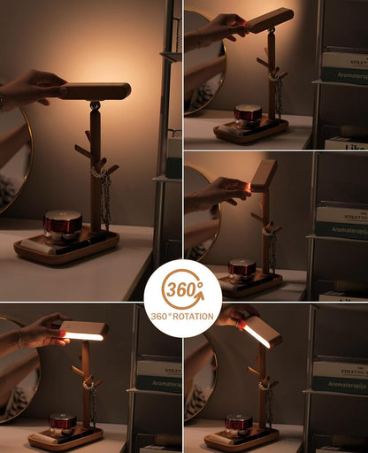 Cordless Table Lamp, Rechargeable Wooden Lamp with Organizer Tray