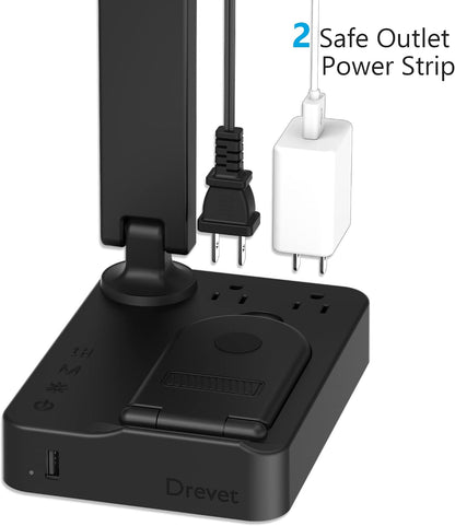 LED Desk Lamp for College Dorm Room, Desk Light with 1 USB Charging Port 2 AC Power Outlet, 3 Lighting Modes, 3 Level Brightness Touch Lamp, Eye-Caring Home Office Foldable Table Lamp