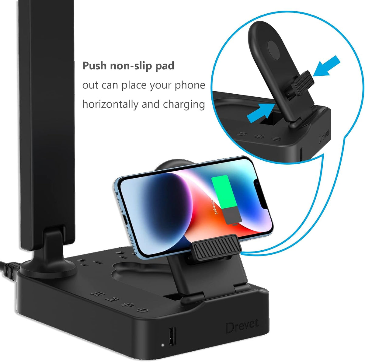 LED Desk Lamp for College Dorm Room, Desk Light with 1 USB Charging Port 2 AC Power Outlet, 3 Lighting Modes, 3 Level Brightness Touch Lamp, Eye-Caring Home Office Foldable Table Lamp