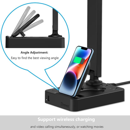 LED Desk Lamp for College Dorm Room, Desk Light with 1 USB Charging Port 2 AC Power Outlet, 3 Lighting Modes, 3 Level Brightness Touch Lamp, Eye-Caring Home Office Foldable Table Lamp