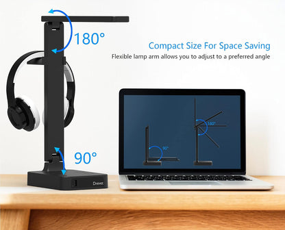 LED Desk Lamp for College Dorm Room, Desk Light with 1 USB Charging Port 2 AC Power Outlet, 3 Lighting Modes, 3 Level Brightness Touch Lamp, Eye-Caring Home Office Foldable Table Lamp