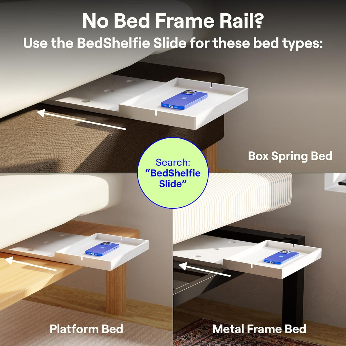 Bedside Shelf for Dorm Room - Cable Catch, Black