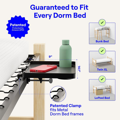 Bedside Shelf for Dorm Room - Cable Catch, Black