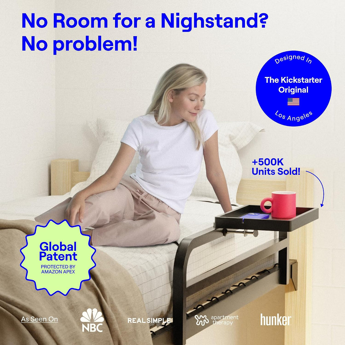 Bedside Shelf for Dorm Room - Cable Catch, Black