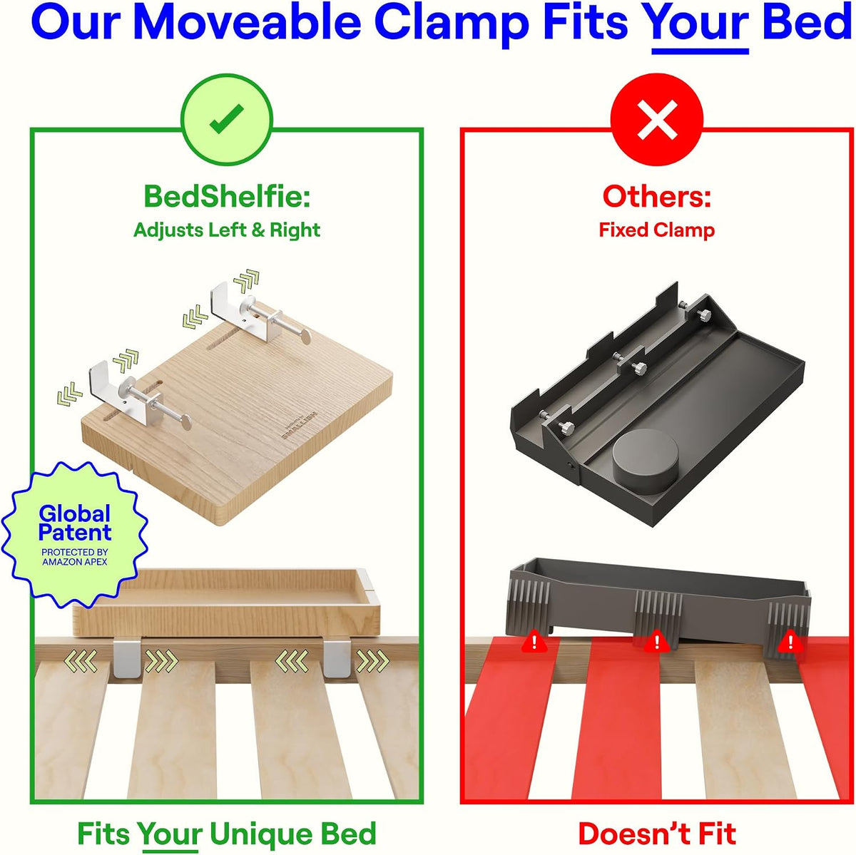 Bedside Shelf for Dorm Room - Cable Catch, Black
