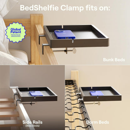 Bedside Shelf for Dorm Room - Cable Catch, Black