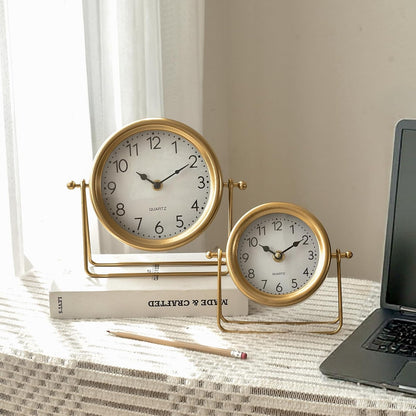 Small Gold Desk and Shelf Clock, 6.9*5.9 Inch Retro Elegant Tabletop Clock with Glass Cover, Silent Non-Ticking Battery Operated Decorative Clock for Living Room, Office, Bedroom, Gift Idea