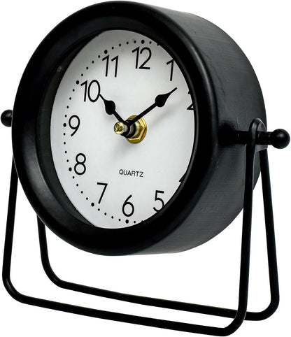 Small Gold Desk and Shelf Clock, 6.9*5.9 Inch Retro Elegant Tabletop Clock with Glass Cover, Silent Non-Ticking Battery Operated Decorative Clock for Living Room, Office, Bedroom, Gift Idea