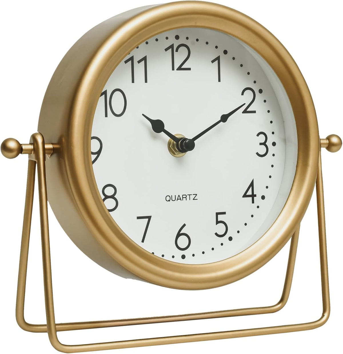 Small Gold Desk and Shelf Clock, 6.9*5.9 Inch Retro Elegant Tabletop Clock with Glass Cover, Silent Non-Ticking Battery Operated Decorative Clock for Living Room, Office, Bedroom, Gift Idea