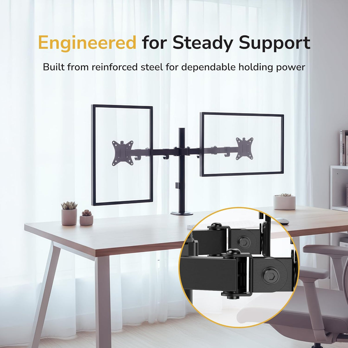 Dual Monitor Arm, Heavy Duty Desk Mount for 2 Screens 13-32 in