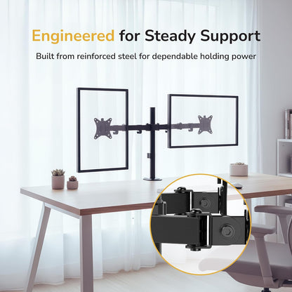 Dual Monitor Arm, Heavy Duty Desk Mount for 2 Screens 13-32 in
