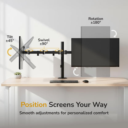 Dual Monitor Arm, Heavy Duty Desk Mount for 2 Screens 13-32 in