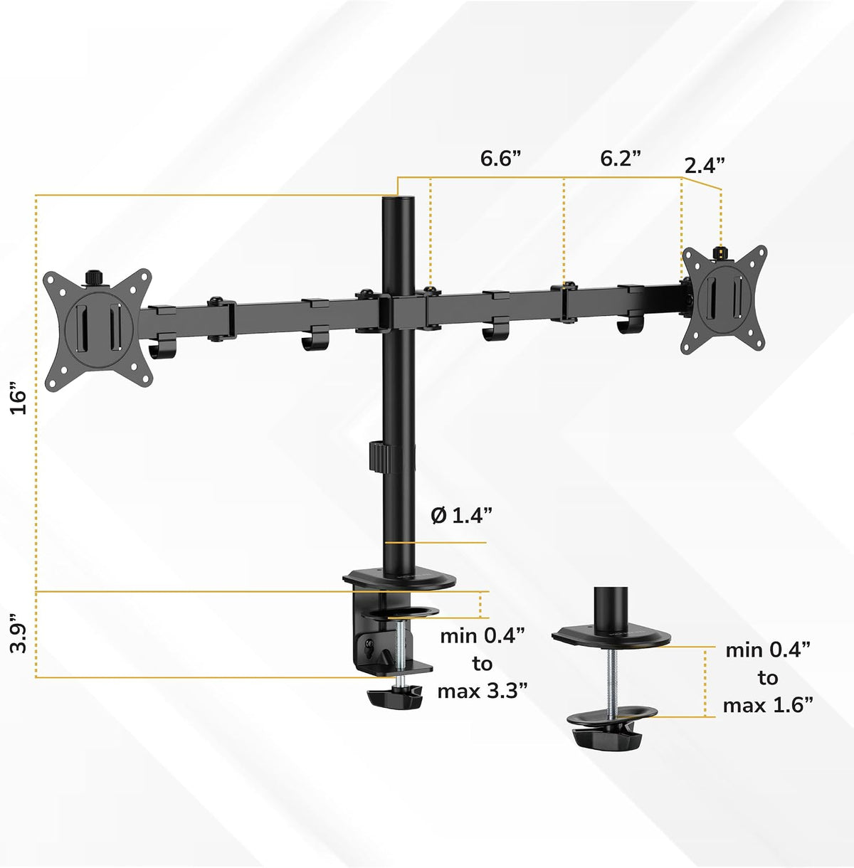 Dual Monitor Arm, Heavy Duty Desk Mount for 2 Screens 13-32 in