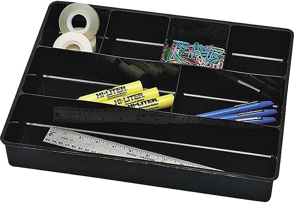 Extra Deep Desk Drawer Director Tray, Plastic, 11.875 x 15 x 2.5 Inches, Black