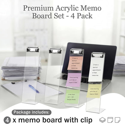 4 Pcs Monitor Memo Boards for Computer, Acrylic Multifunction Screen Message Reminder, Transparent Computer Sticky Note Holder, Creative Office Desk Accessories for Desktop Home