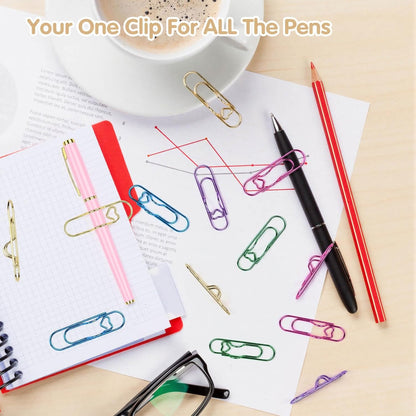 15PCS Paper Clip Pen Holder for Notebook, Metal Pen Clip Holder