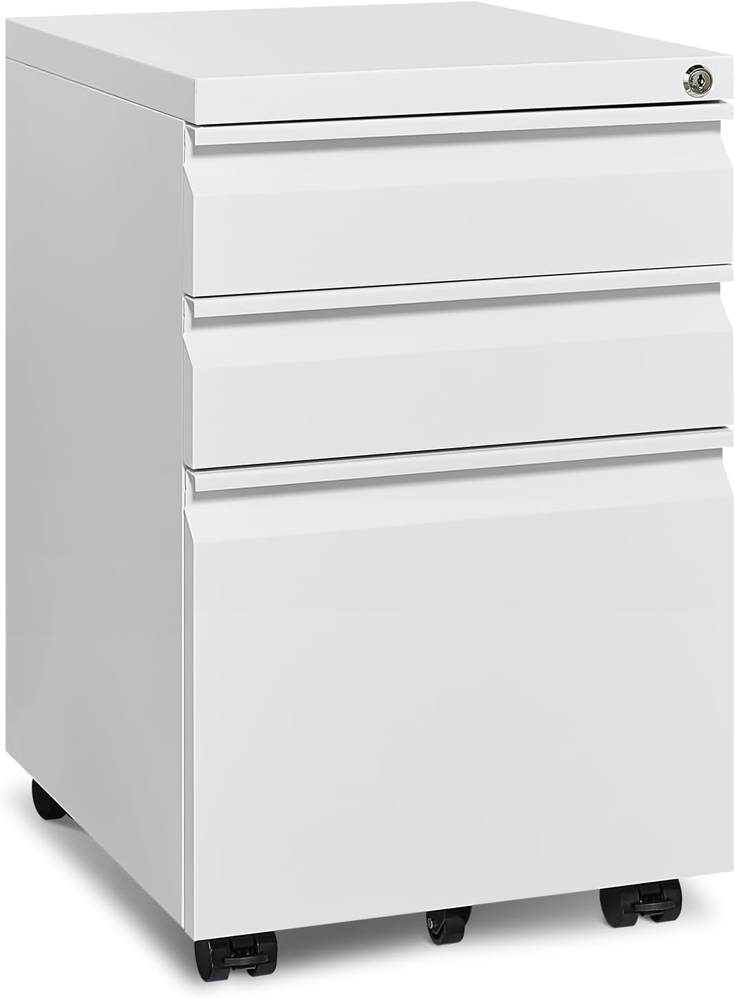 3 Drawer File Cabinet for Home Office, Under Desk Mobile Filing Cabinet with Lock for A4-Size/Letter-Size/Legal-Size, Black (HSEJ-3D)