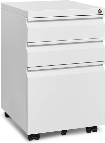 3 Drawer File Cabinet for Home Office, Under Desk Mobile Filing Cabinet with Lock for A4-Size/Letter-Size/Legal-Size, Black (HSEJ-3D)