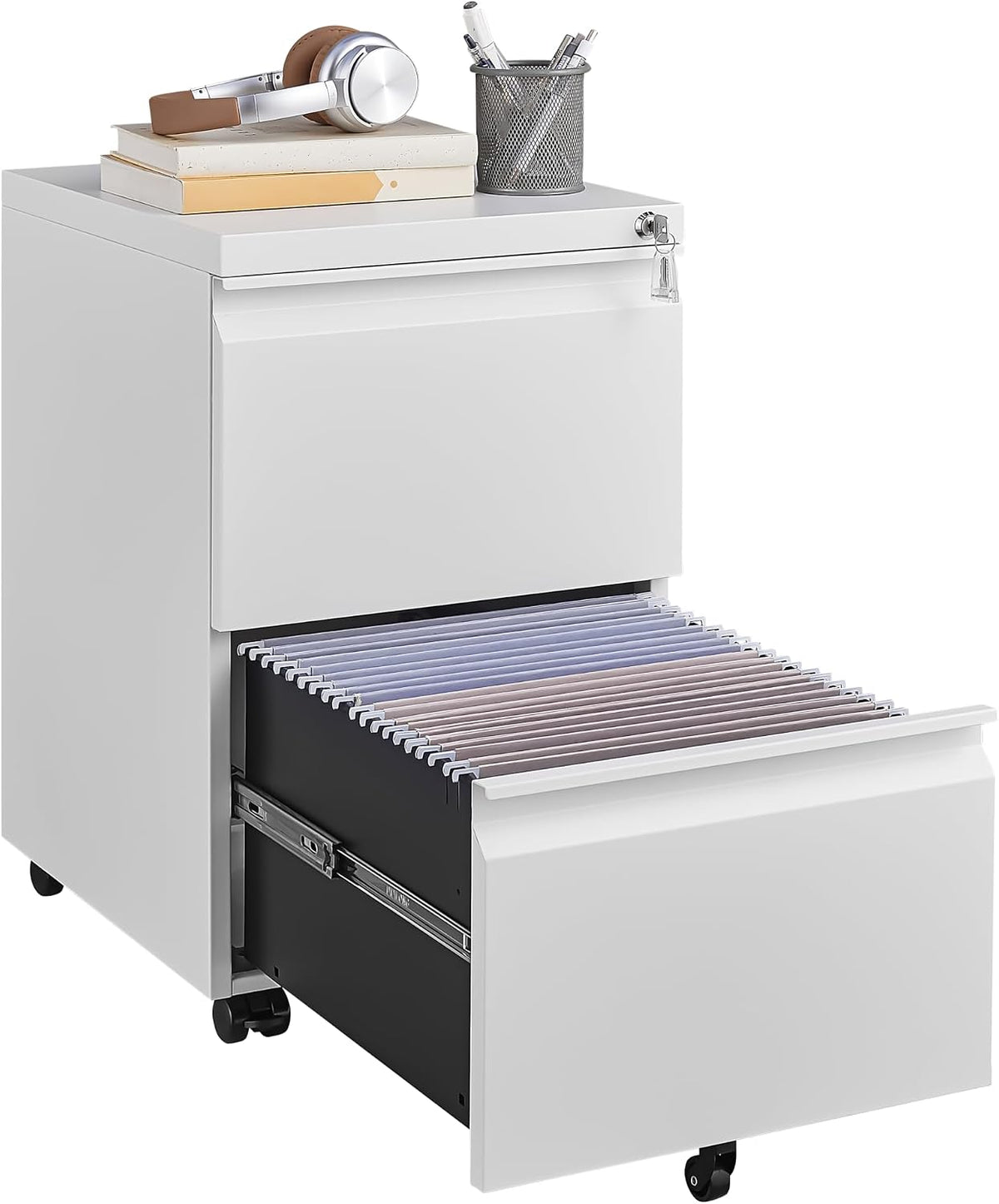 3 Drawer File Cabinet for Home Office, Under Desk Mobile Filing Cabinet with Lock for A4-Size/Letter-Size/Legal-Size, Black (HSEJ-3D)