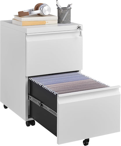 3 Drawer File Cabinet for Home Office, Under Desk Mobile Filing Cabinet with Lock for A4-Size/Letter-Size/Legal-Size, Black (HSEJ-3D)