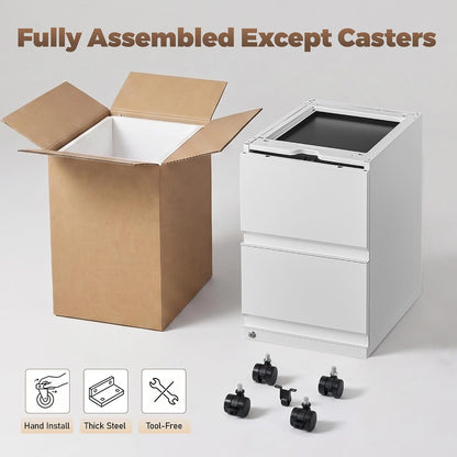 3 Drawer File Cabinet for Home Office, Under Desk Mobile Filing Cabinet with Lock for A4-Size/Letter-Size/Legal-Size, Black (HSEJ-3D)