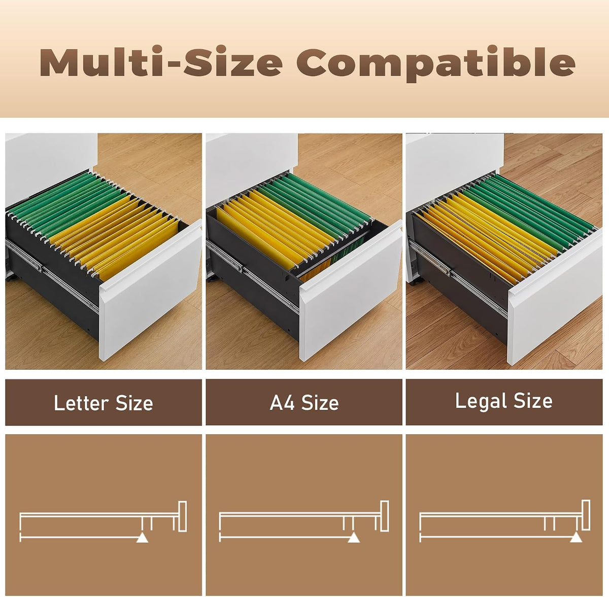 3 Drawer File Cabinet for Home Office, Under Desk Mobile Filing Cabinet with Lock for A4-Size/Letter-Size/Legal-Size, Black (HSEJ-3D)