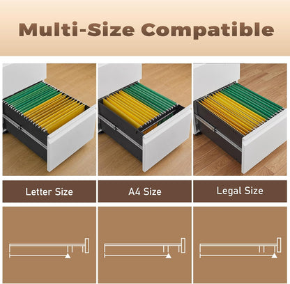 3 Drawer File Cabinet for Home Office, Under Desk Mobile Filing Cabinet with Lock for A4-Size/Letter-Size/Legal-Size, Black (HSEJ-3D)