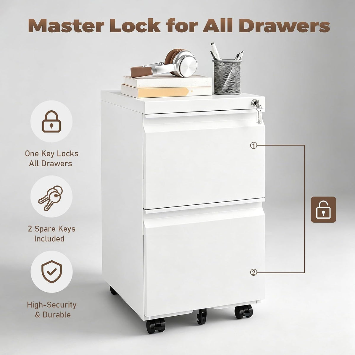 3 Drawer File Cabinet for Home Office, Under Desk Mobile Filing Cabinet with Lock for A4-Size/Letter-Size/Legal-Size, Black (HSEJ-3D)
